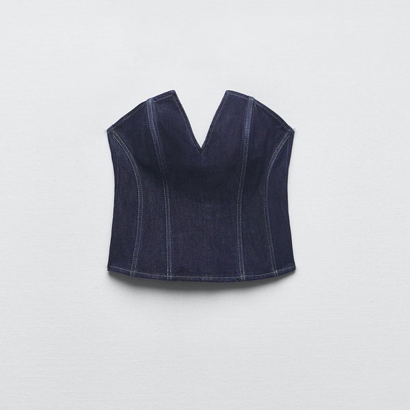 ZARA 2 PIECE ZW DENIM CORSET AND HIGH-WAISTED WIDE LEG LOOSE FIT JEANS - Picture 2 of 8